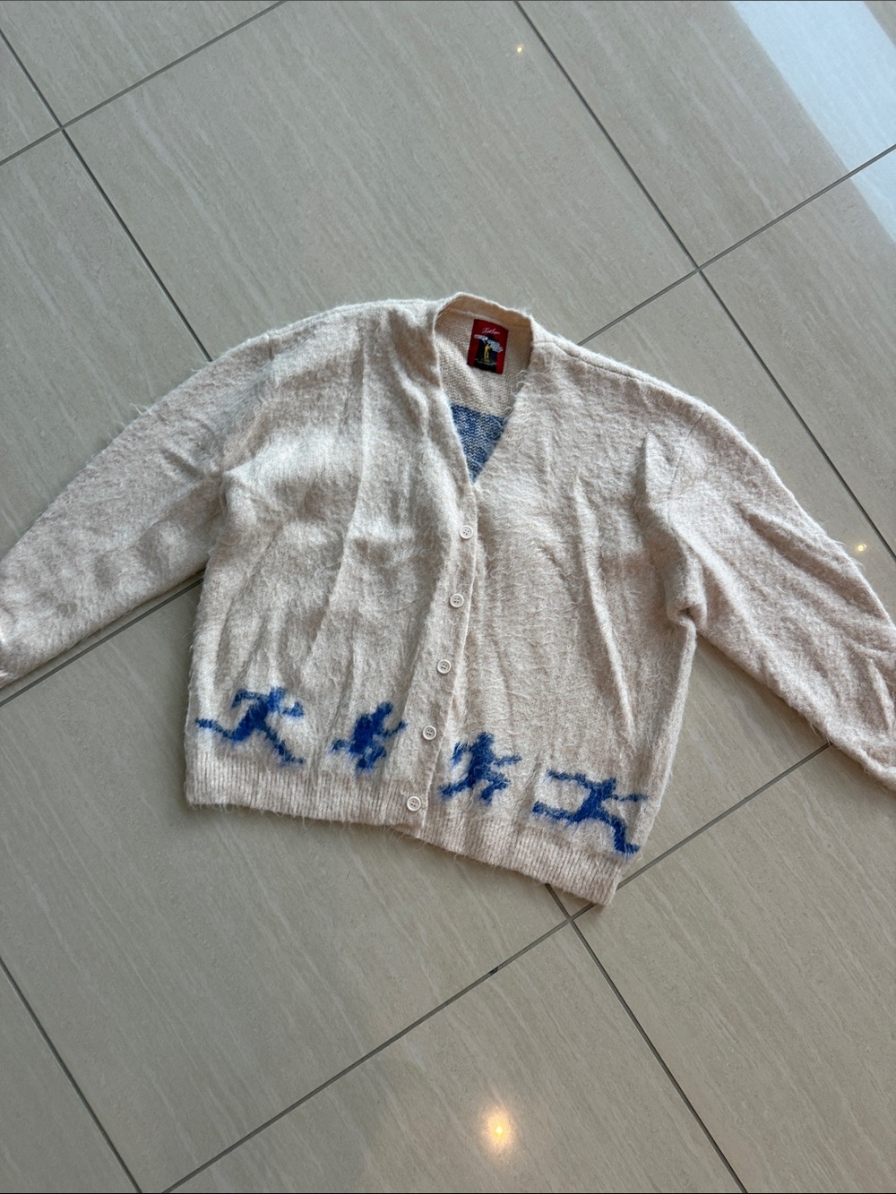 KidSuper Men's Cream Cardigan with Blue Accent